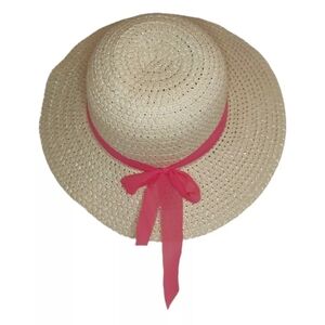 Women's Summer Straw Sun Hat 13.5" Travel Beach UV Protection Wide Brim Bow